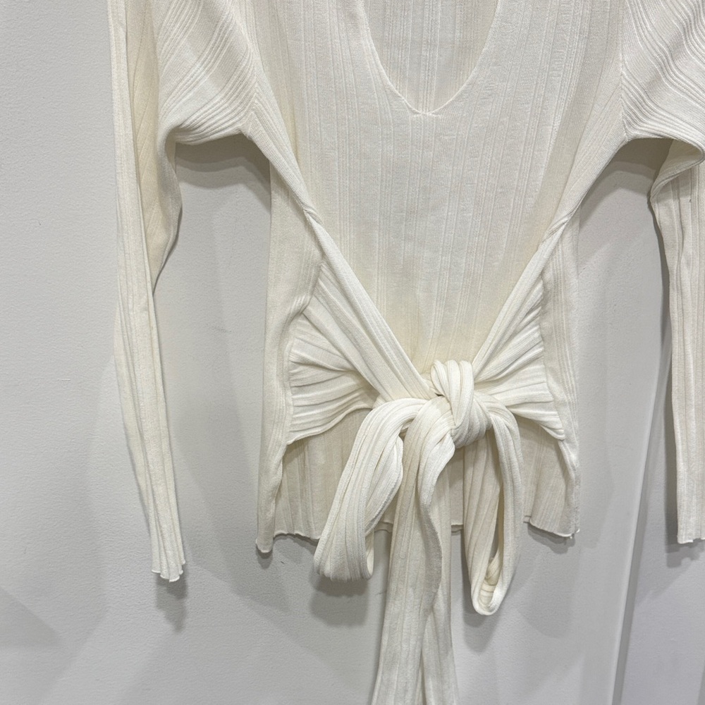 The Line by K Cream Tie-Front Ribbed Blouse - Picture 4 of 5